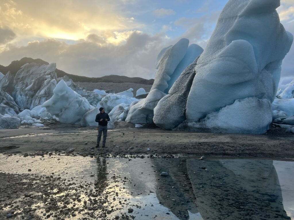 man near glaciers